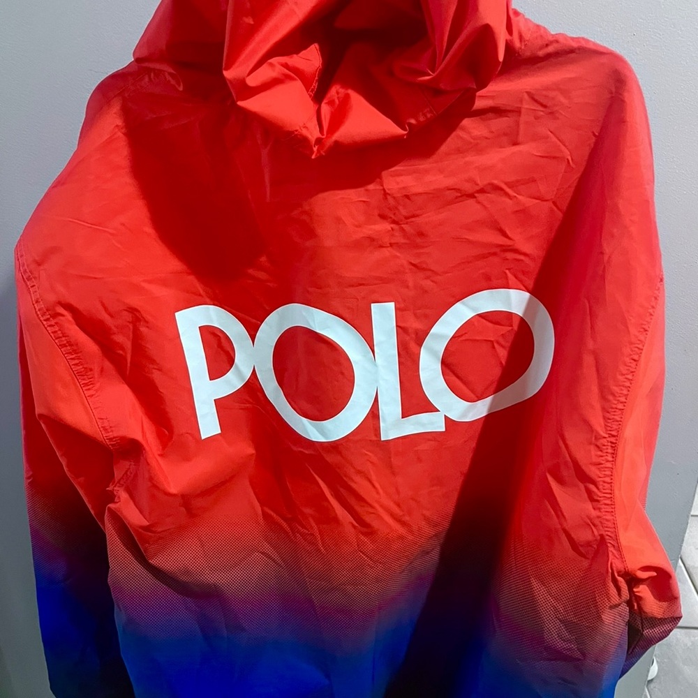 Polo Ralf Lauren orange Blue hooded track Jacket.